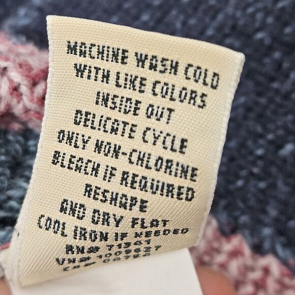 LL Bean Coastal Cotton Knit Sweater Pink Blue Striped Pullover Crew Neck Medium - Picture 5 of 6